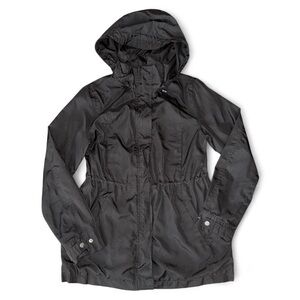 A New Day Black Lightweight Water-Resistant Long Black Jacket with Hood Sz Small